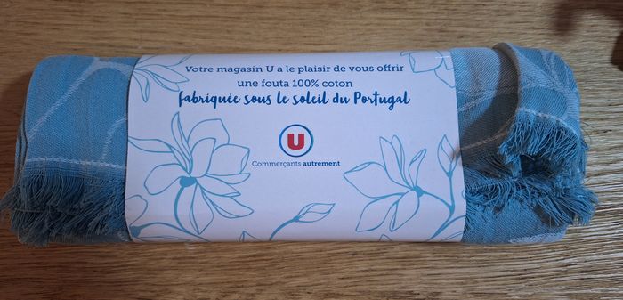 Fouta turquoise U - coton - neuve