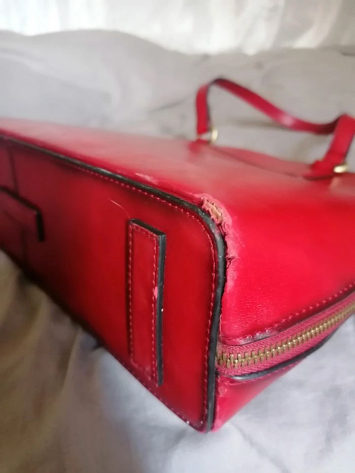 Sac vintage katana rouge cuir véritable. - photo numéro 6