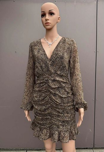 Robe léopard froncée manches longues fluide – Taille S