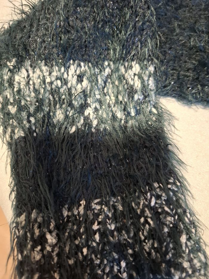 Magnifique gilet long femme noir/blanc/métallisé XXL (4) maille angora acrylique très bon état - photo numéro 6