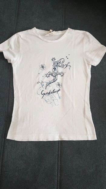 Tee-shirt blanc taille S margouilla lézard Guadeloupe