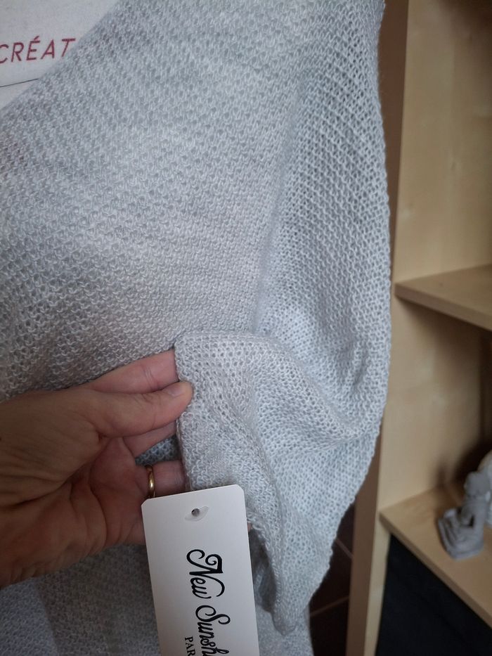 Pull fin gris chiné mailles nid d'abeilles neuf étiqueté - photo numéro 2