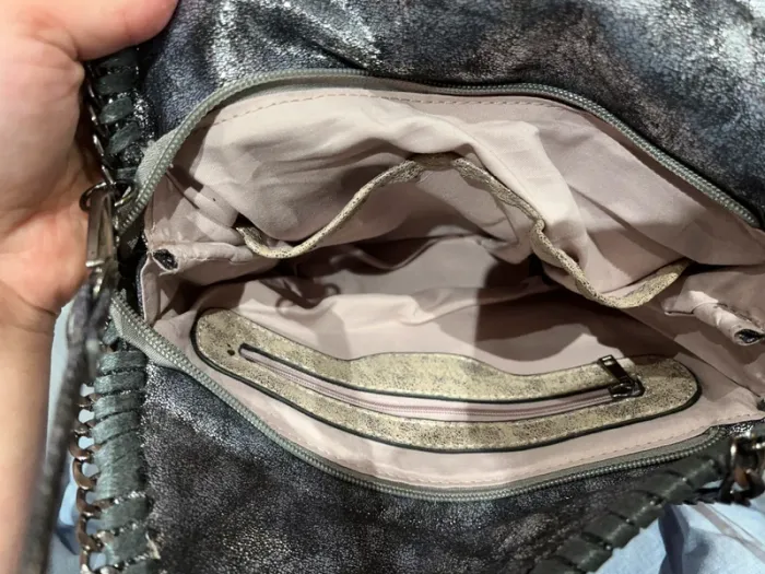 Sac bandoulière main pochette noir argenté métallique superbia - photo numéro 5