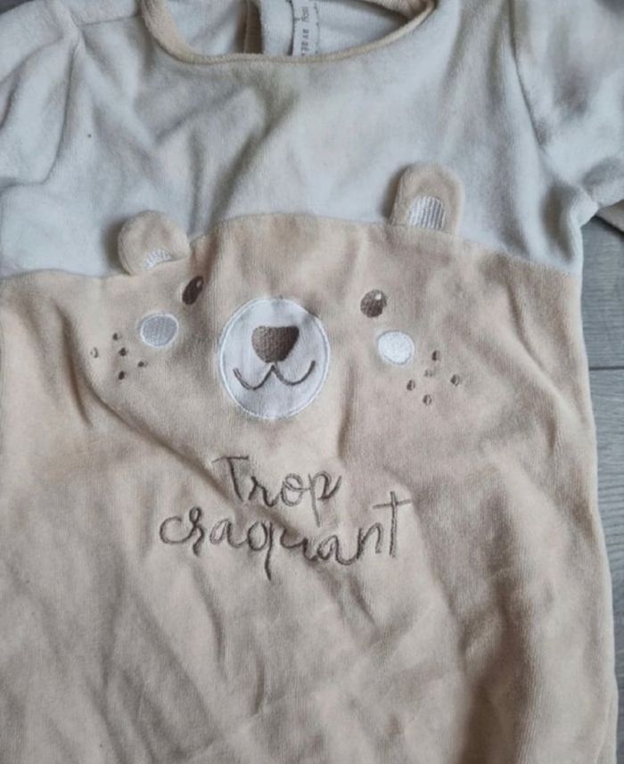 ​Pyjama velours Gemo 12 mois Ours "Trop Craquant" Antidérapant Tres Bonne Etat - photo numéro 3