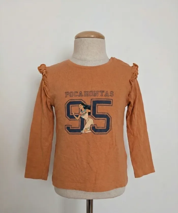 T-shirt Disney Pocahontas - Volants - 3 Ans - Coton Bio - (Légèrement taché)