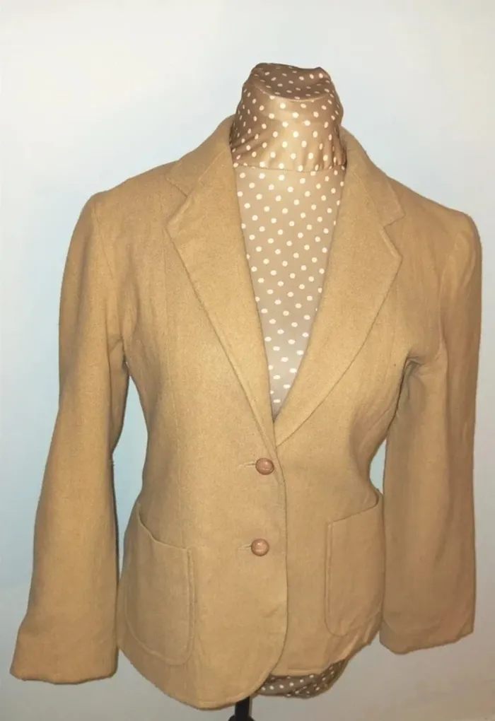 Veste en laine beige femme, vintage, taille M, excellent état - photo numéro 2