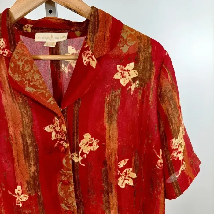 Chemisier fluide rouge imprimé floral Un Jour Ailleurs taille 42 A915 - photo numéro 5