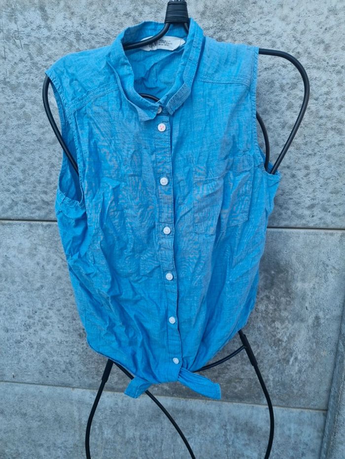 Chemise manches courtes bleue avec nœud