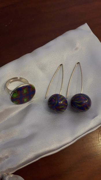 Ensemble boucles d'oreille et bague fait main