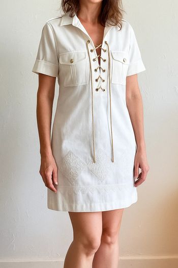 Robe courte blanche doré lumineuse décolleté lacet Barbara Bui – Taille 38 – Très bon état