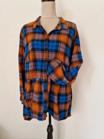 Veste chemise a carreaux bleu orange bon prix taille 52
