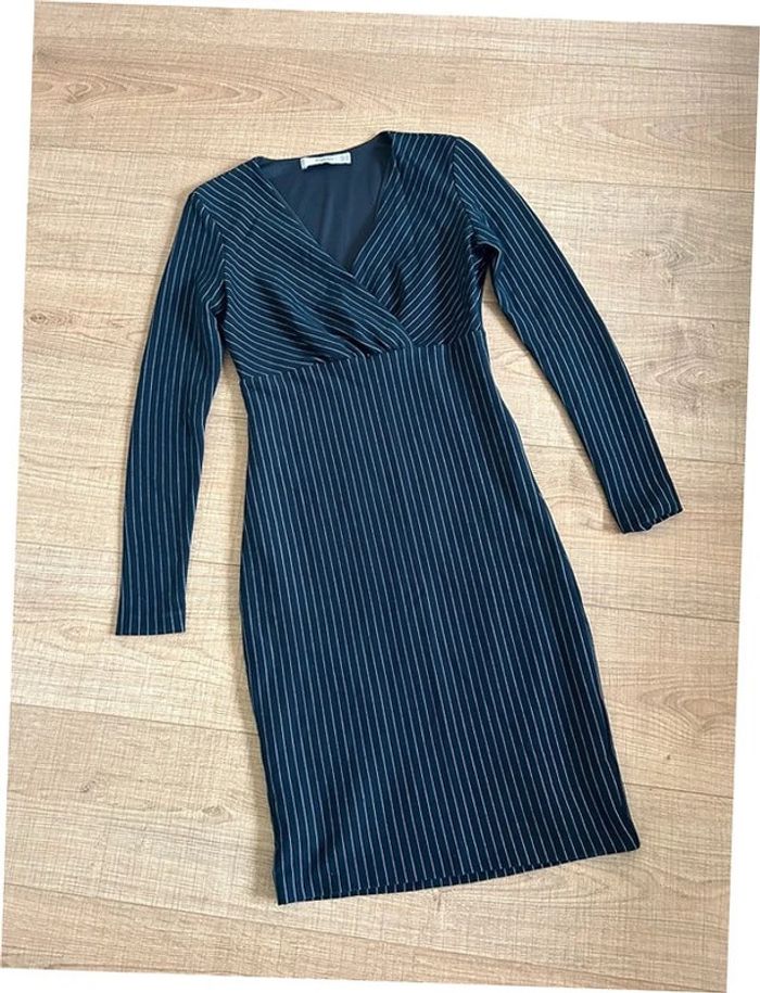 Robe bleue marine à manches longues avec rayures blanches Mango taille S TBE - photo numéro 11