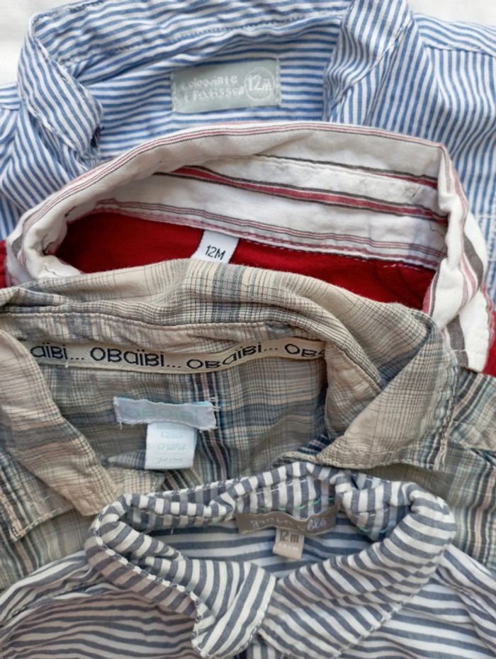 Lot 4 chemises manches longues marques diverses 12 mois neuf 10€ obaibi - photo numéro 2