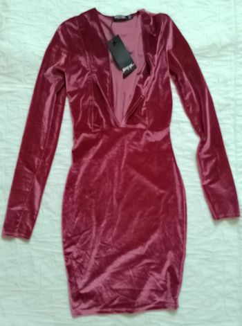 Nasty Gal robe mini velours rose taille 34