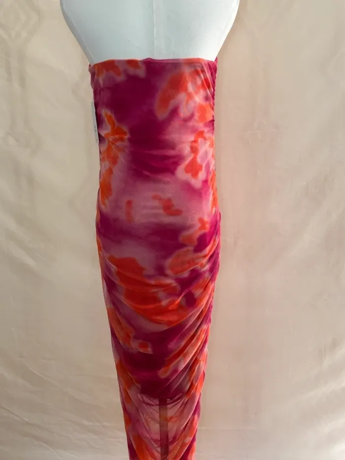 Robe bustier moulante tie and dye rose fuchsia orange – effet drapé - photo numéro 4