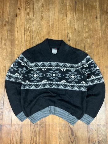 Pull maille vintage laine motifs rayures noir XL