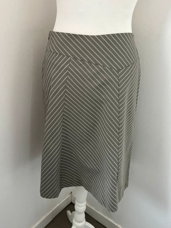 Jupe mi longue rayée taupe gris etam M - photo numéro 2