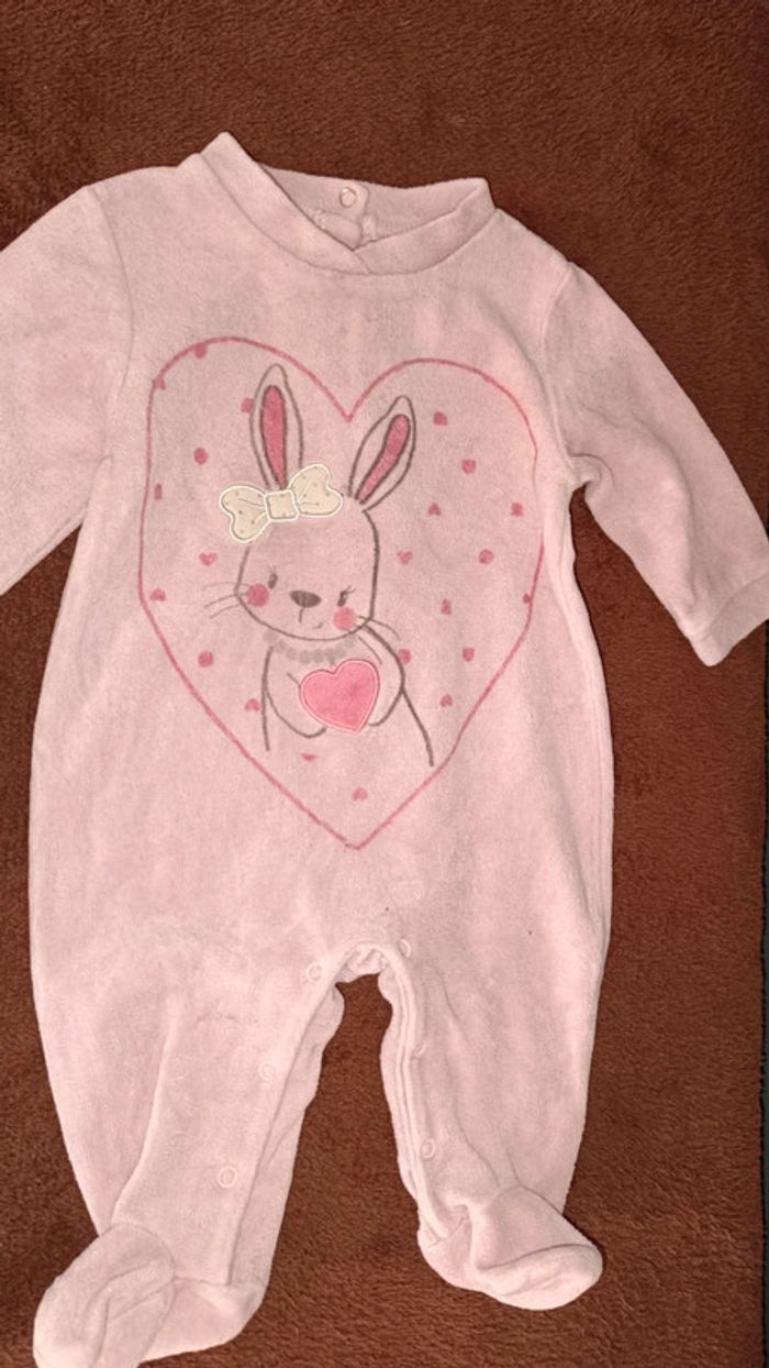 Pyjama velours une pièce rose pâle 3 mois - photo numéro 2