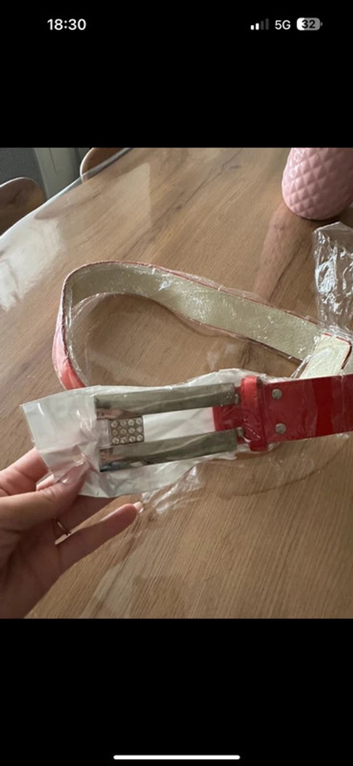 Ceinture simili cuir rouge strass - photo numéro 2