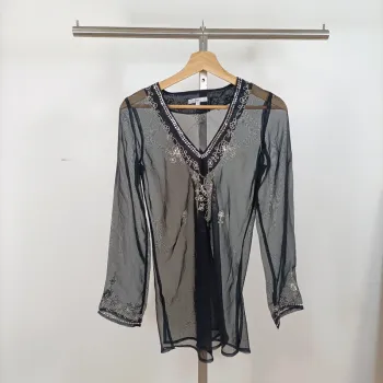 Tunique transparente noire brodée à perles – T.2 – Mim A1024
