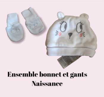 Lot bonnet et gants naissance