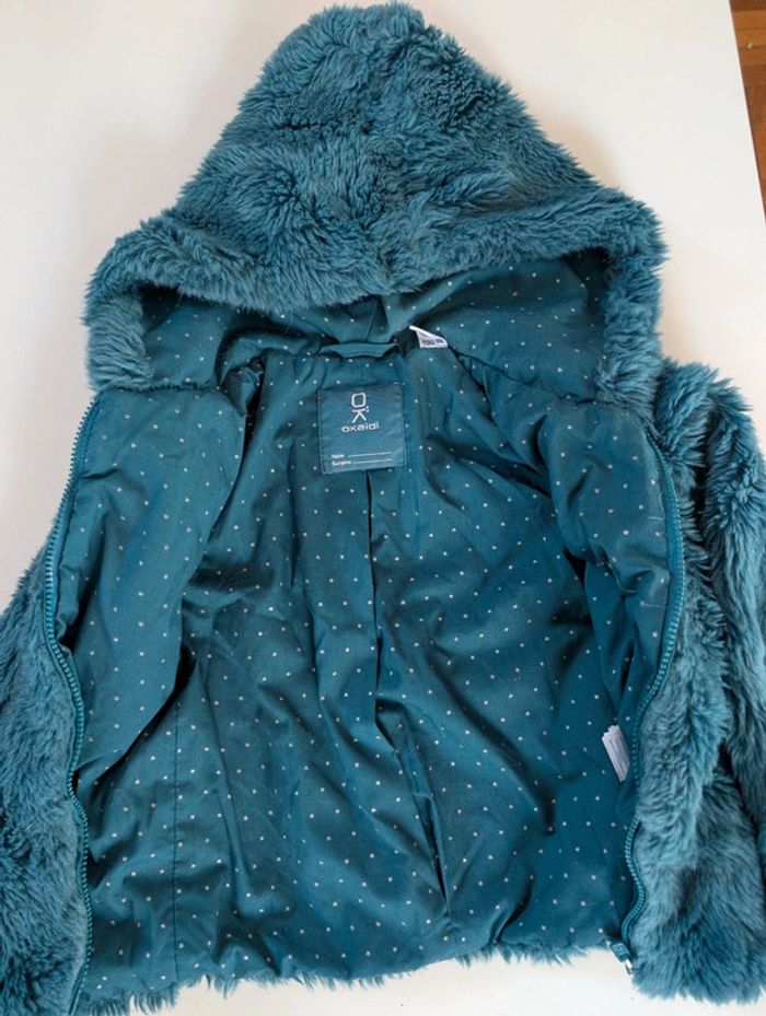 Manteau sherpa mouton fausse fourrure Okaidi 3 ans bleu canard neuf - photo numéro 3