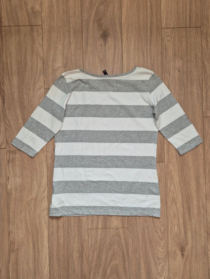 T shirt rayé manches 3/4 gris blanc - photo numéro 2