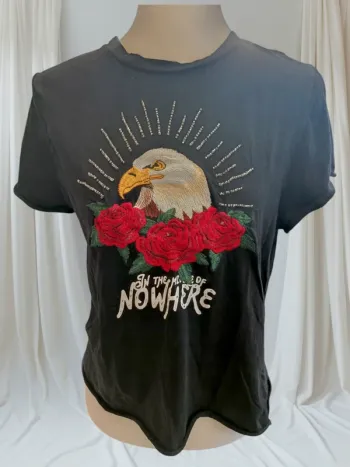 T-shirt aigle noir brodé manches courtes Mango taille M