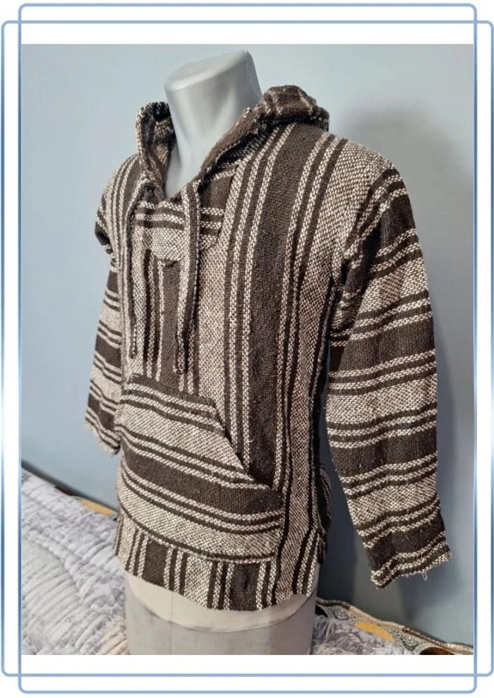 sweat a capuche / Hoodie/baja/poncho mexicain - taille S - homme - bicolore / fait main (286) - photo numéro 4