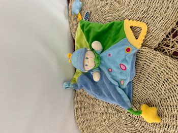 doudou plat carré rose lutin garçon bleu MOTS D'ENFANT