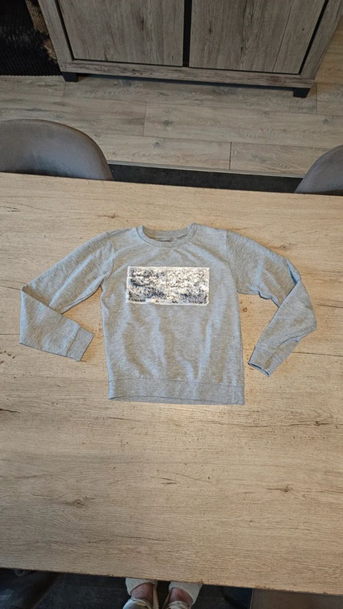 Pull gris clair à manches longues avec sequins, TQF Collection, 12 ans nickel