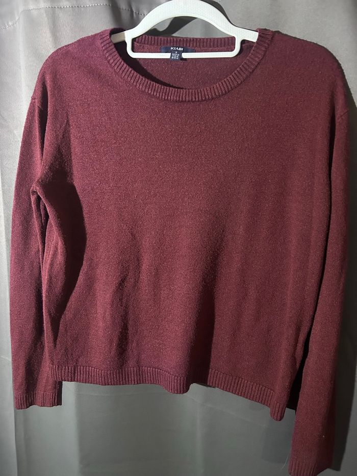 Tee-shirt en laine bordeaux, manches longues, taille S