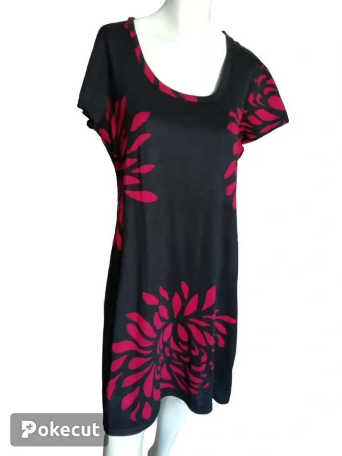 Robe dress noir rouge black red fleur demi saison