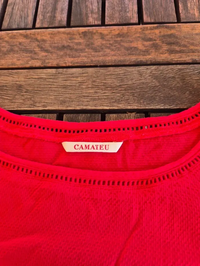 Blouse Camaïeu rouge manches 3/4 T.38 - photo numéro 5
