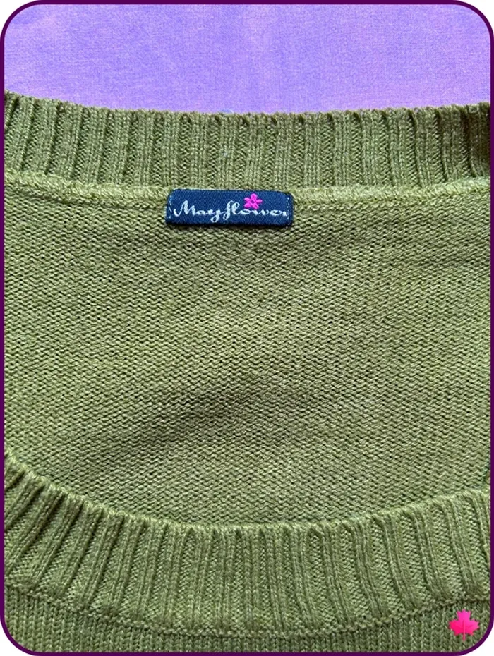 Pull en maille vert olive Mayflower, encolure bateau et boutons - Taille L (T4) - photo numéro 4
