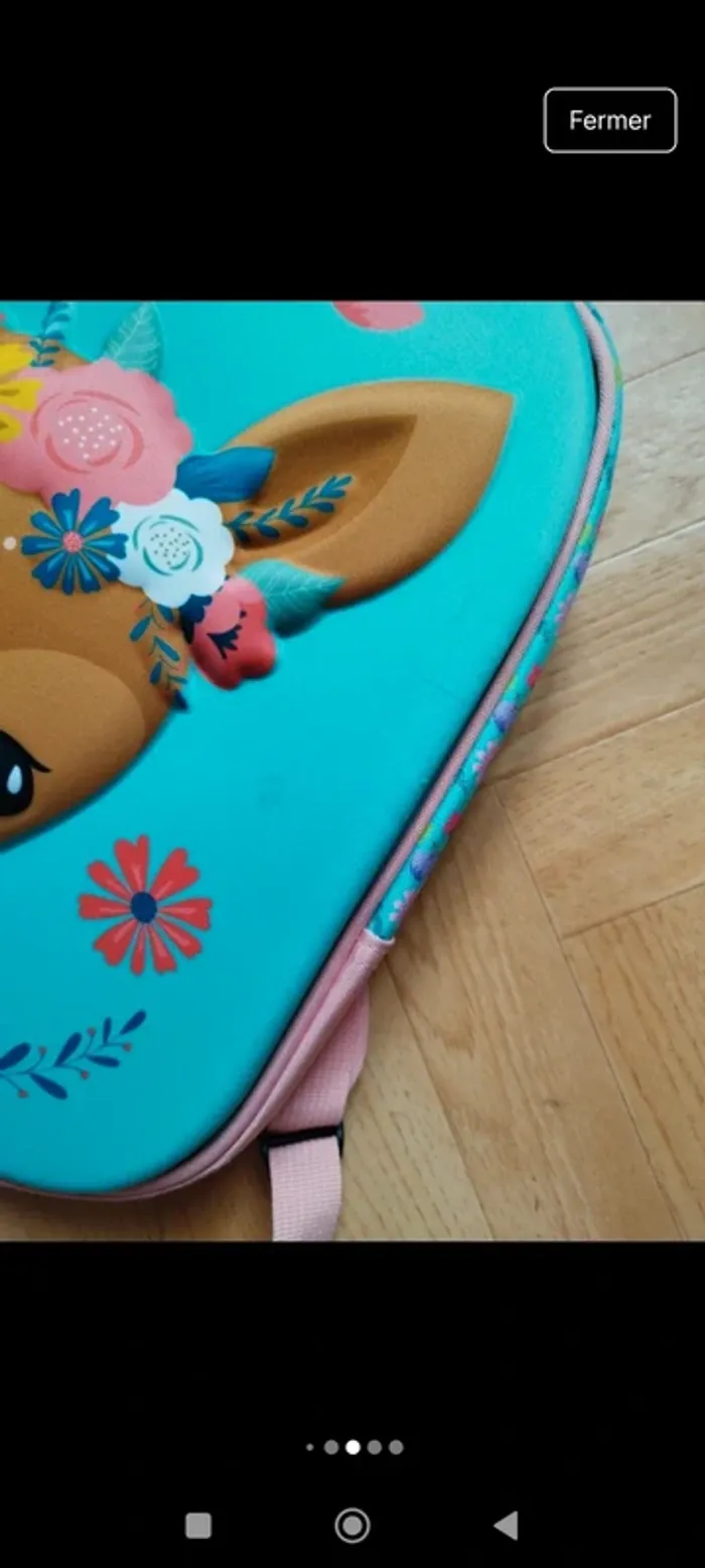 Joli cartable sac a dos daim biche fleur bleu - photo numéro 6