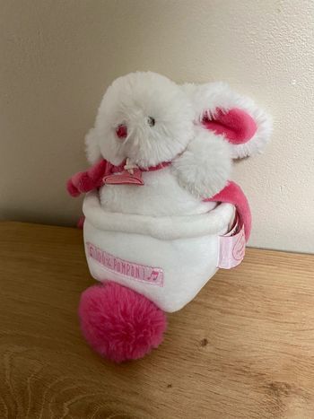 Doudou peluche lapin musical rose blanc 100% pompon doudou et compagnie