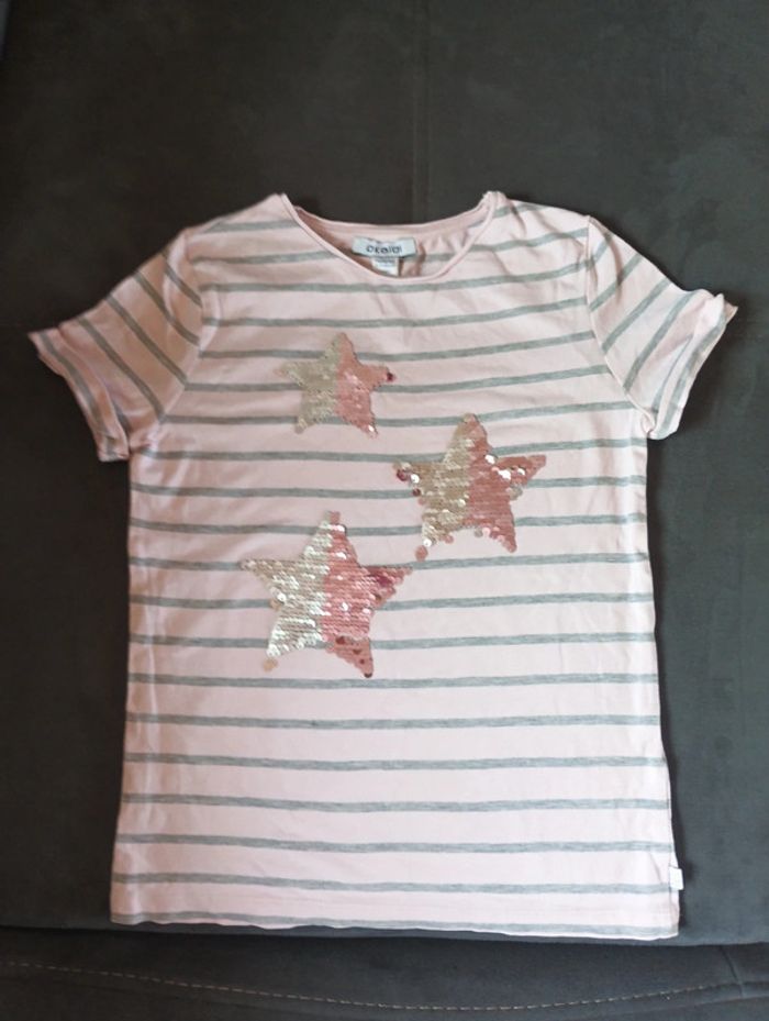 Tee shirt chemise manches courtes Fille 8 ans étoiles sequins réversibles Okaïdi - photo numéro 2