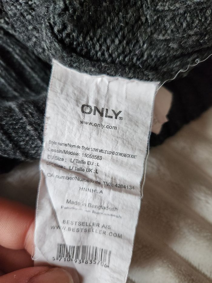 Pull long Only gris foncé – taille L – col asymétrique – très bon état - photo numéro 5
