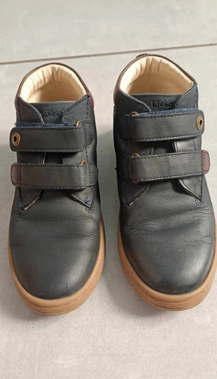 bottillons chaussures à scratch tackeasy cuir pointure 31 bleu marine Très bon état·Kickers - photo numéro 3