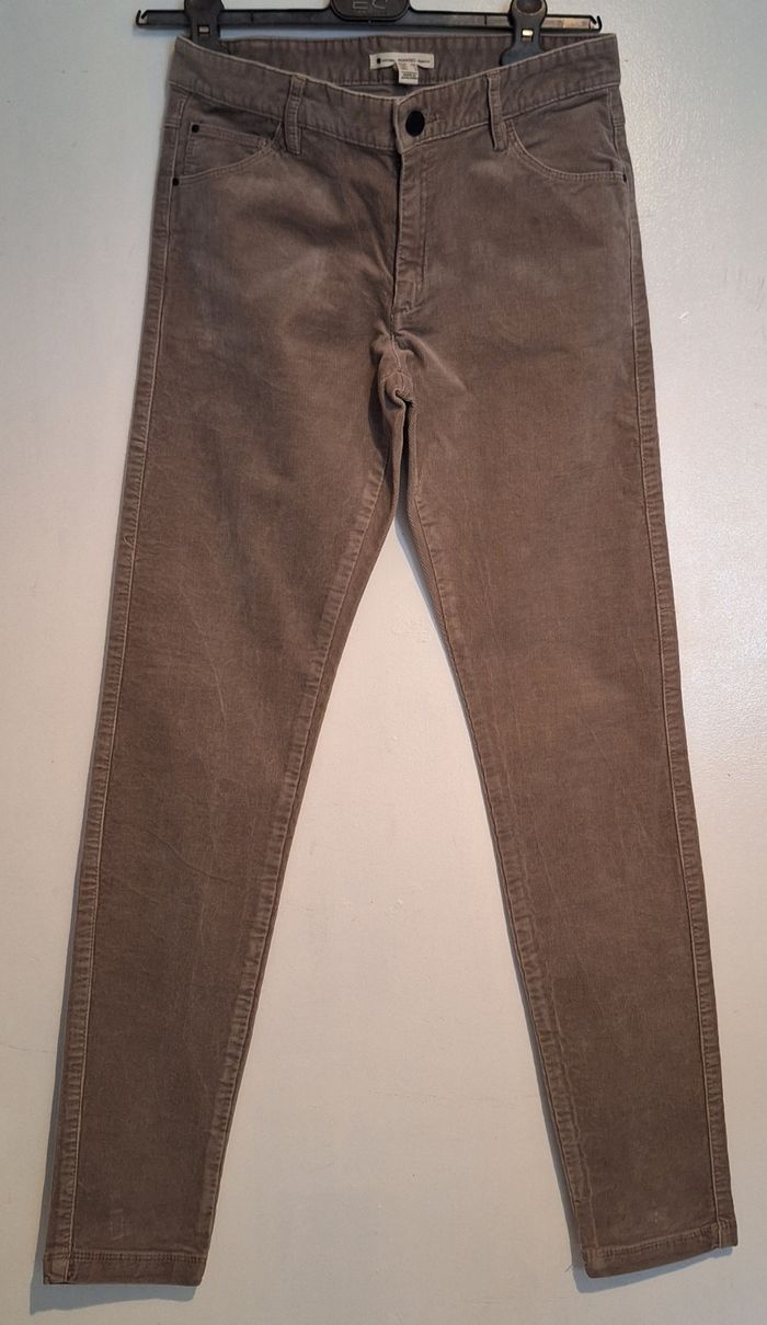 Pantalon en velours couleur unie beige/gris