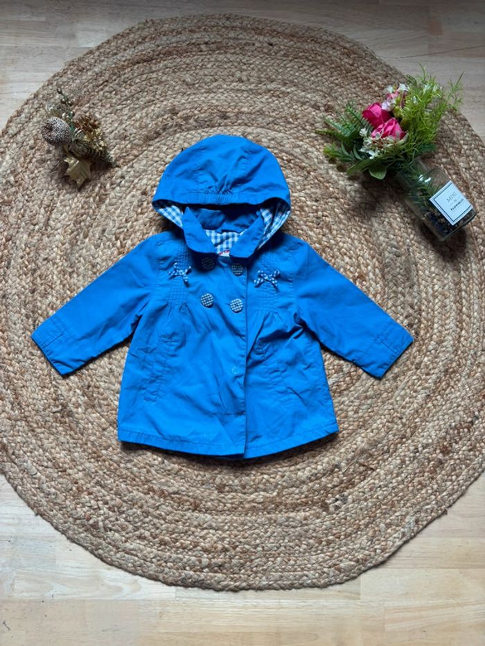 🌺Trench bleu avec capuche fille Taille 9mois/74cm🌺