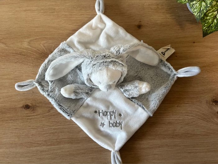 Doudou plat ours déguisé en lapin blanc gris happy baby premaman orchestra - photo numéro 3