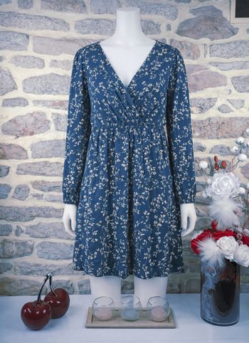 Robe manches longues bleu canard et blanc Femme Taille 54 marque Boohoo 🌺 