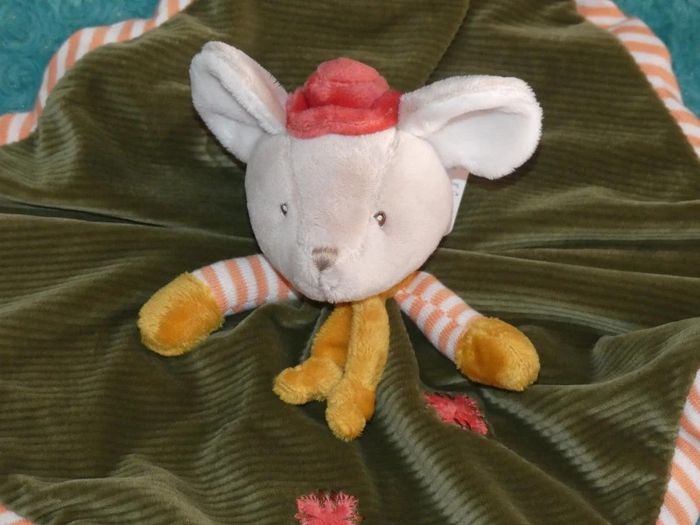 Doudou plat souris vert orange jaune Bukowski🐭Neuf - photo numéro 2
