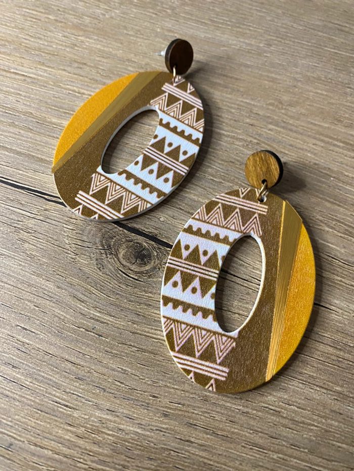 Boucles d oreilles bois bohème chic - photo numéro 4