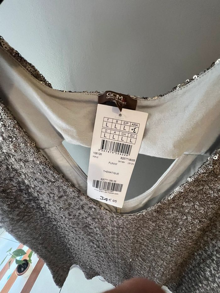 Blouse pailletée argentée neuf taille L - photo numéro 3