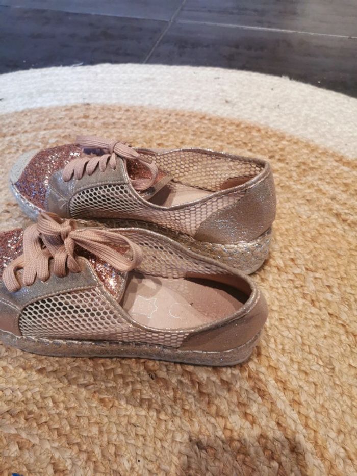 Baskets dorées brillantes taille 40 a lacets paillettes compensées - photo numéro 2
