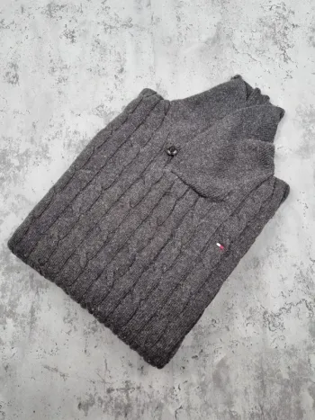 Pull col châle gris Tommy Hilfiger – Taille L Homme (mesures en photos)
