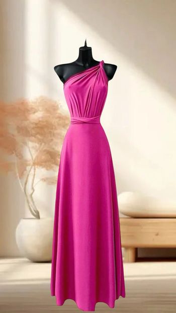 Robe longue rose fuchsia dos nu multiples positions pour l’été